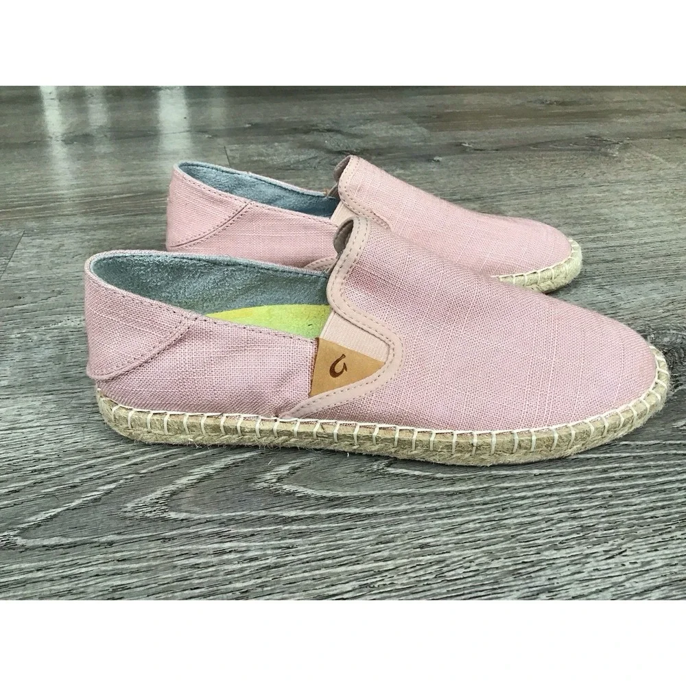Olukai Kaula Pa'a Kapa Women's Size 7 Slip On Espadrille Flats Shoes Pink Casual